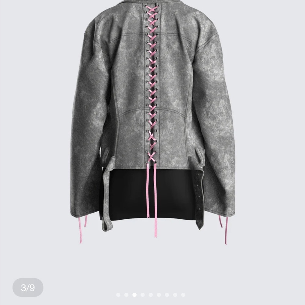 Finesse Vegan leather Gray & Pink Women's Corset Jacket Size 1X NEW Oversized